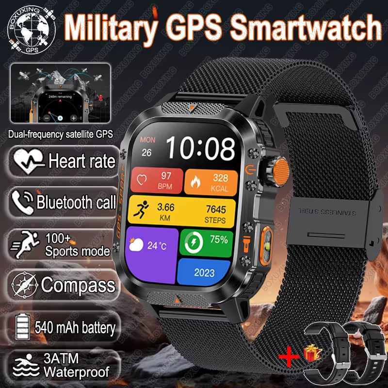 T-Rex 3 Military Outdoor GPS Smart Watch Men 3ATM Waterproof Built-In GPS Compass Heart Rate HD Bluetooth Call Sports Smartwatch