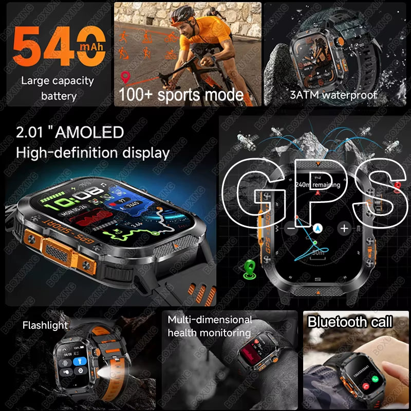 T-Rex 3 Military Outdoor GPS Smart Watch Men 3ATM Waterproof Built-In GPS Compass Heart Rate HD Bluetooth Call Sports Smartwatch