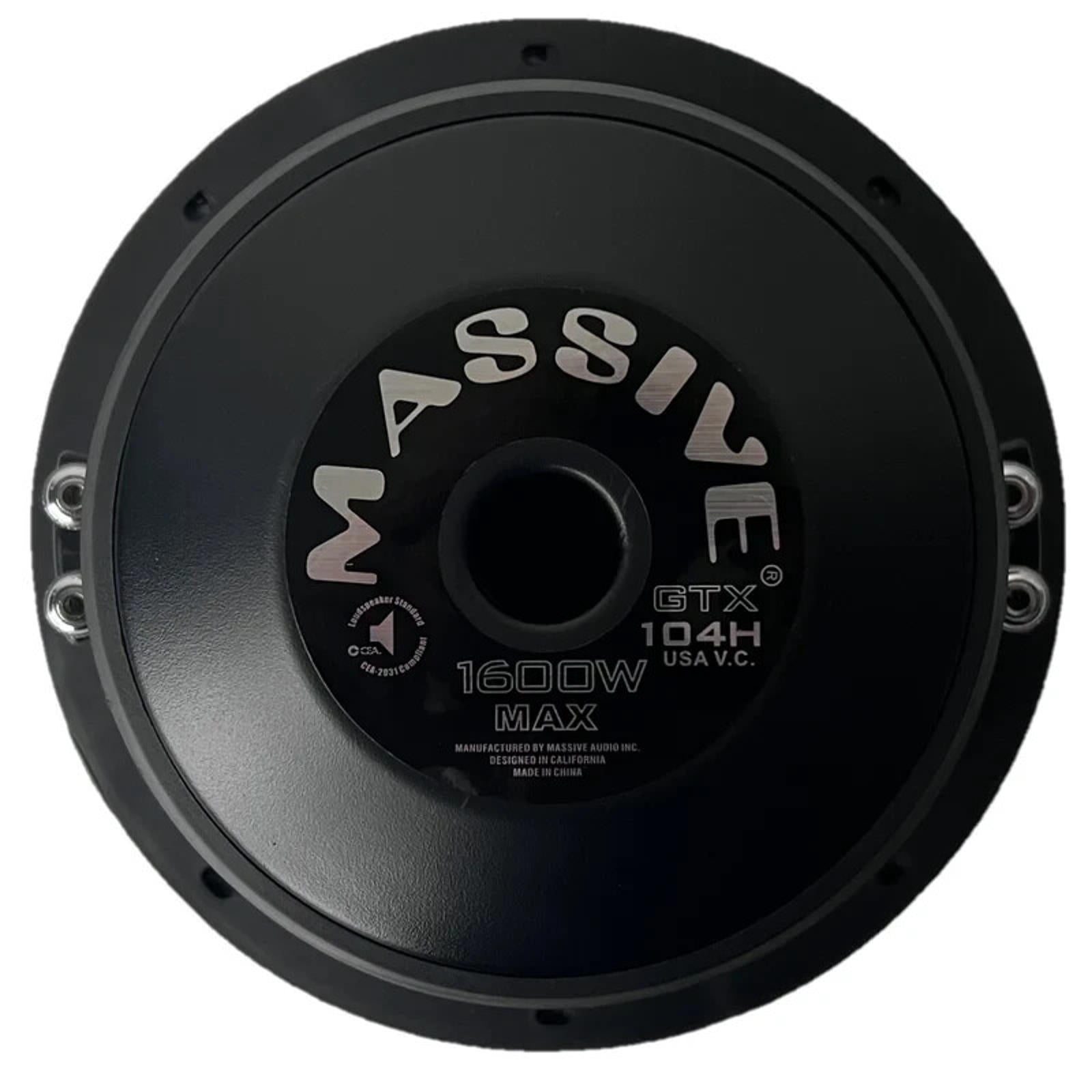 Massive Audio GTX 104H 1600 Watt 10" Dual 4 Ohm Car Audio Subwoofer 2.5" V.C.