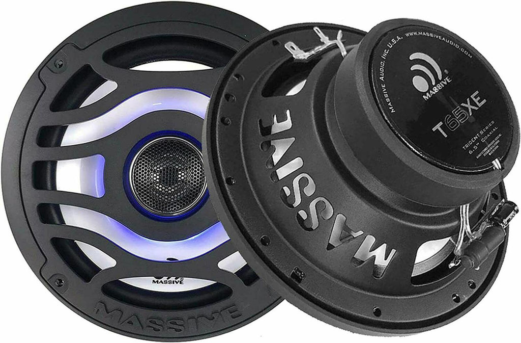 Massive Audio T65XE 80 Watt RMS 6.5" Marine Boat Audio Speakers 6-1/2" Blue LED