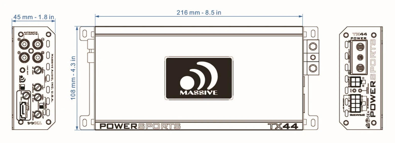 Massive Audio TX44 960 Watts 4-Channel Bluetooth Ready Car Motorcycle Amplifier