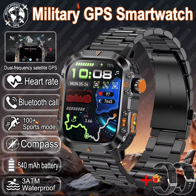 T-Rex 3 Military Outdoor GPS Smart Watch Men 3ATM Waterproof Built-In GPS Compass Heart Rate HD Bluetooth Call Sports Smartwatch