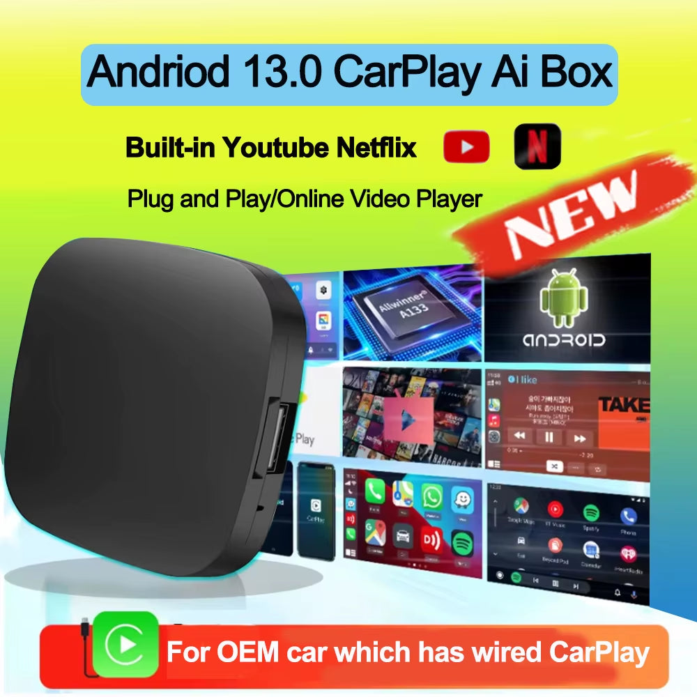 Ai Box Wireless Android Auto Wireless Carplay Adapter TV Box for Netflix Youtube Car Intelligence Systems