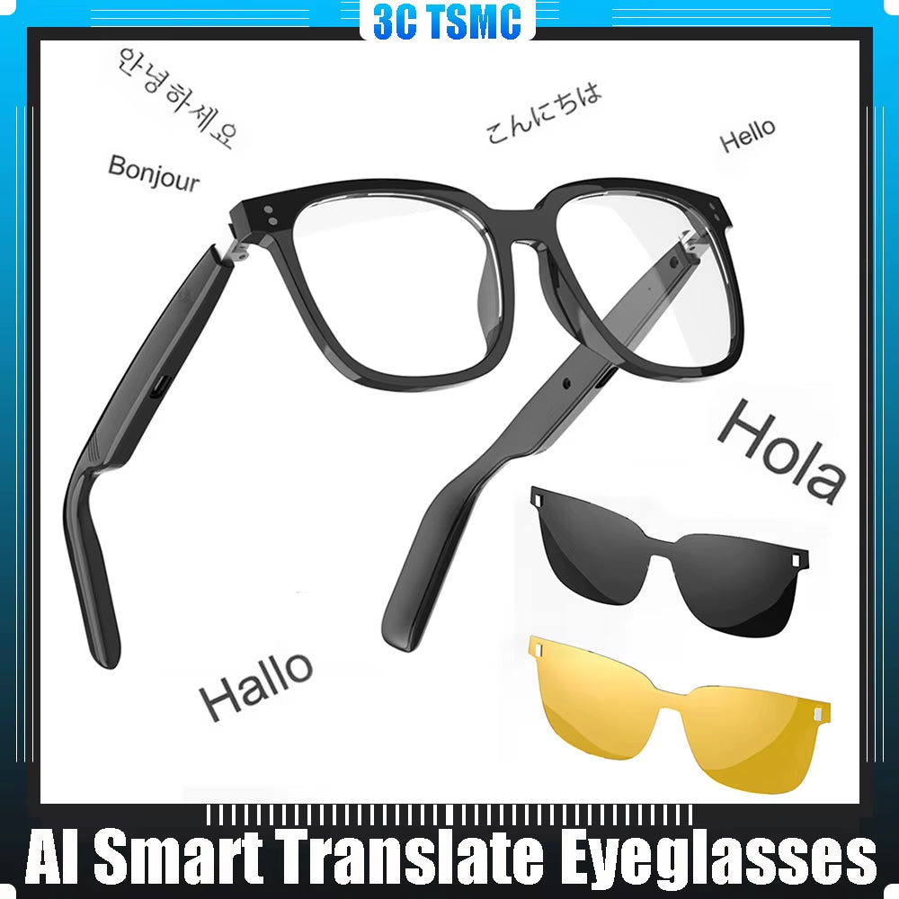 Intelligent Translator Anti Blue Light Glasses 144 Languages Audio Music Call Sunglasses Rechargeable Polarized Lens Smart Glasses for Men Women
