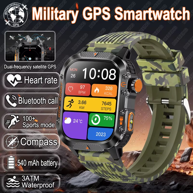 T-Rex 3 Military Outdoor GPS Smart Watch Men 3ATM Waterproof Built-In GPS Compass Heart Rate HD Bluetooth Call Sports Smartwatch