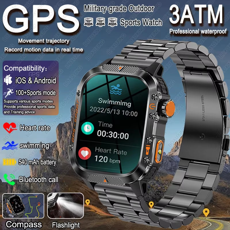 T-Rex 3 Military Outdoor GPS Smart Watch Men 3ATM Waterproof Built-In GPS Compass Heart Rate HD Bluetooth Call Sports Smartwatch