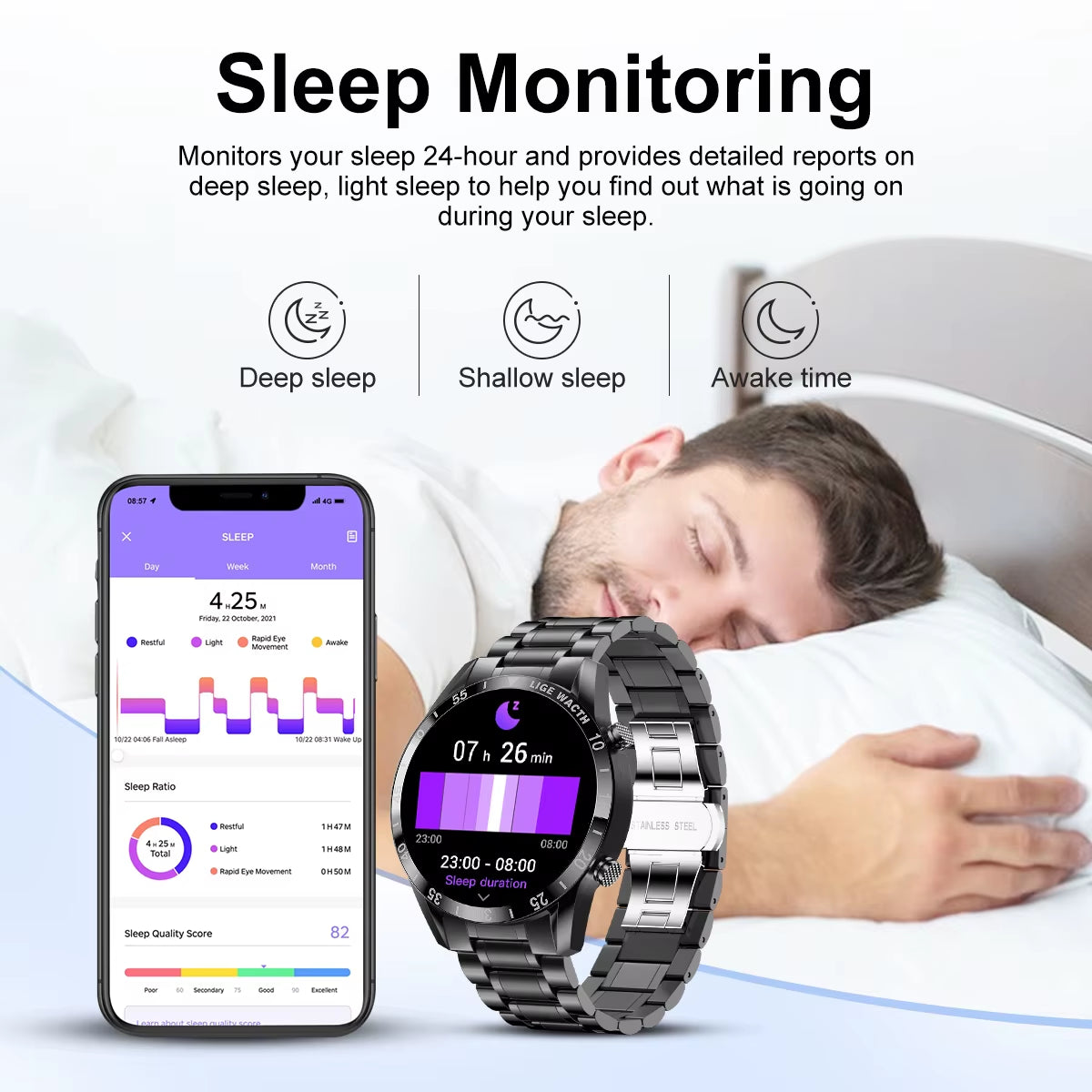 Luxury Smart Watch Touch Screen Bluetooth Call Waterproof Sport Fitness Health Monitor for Men