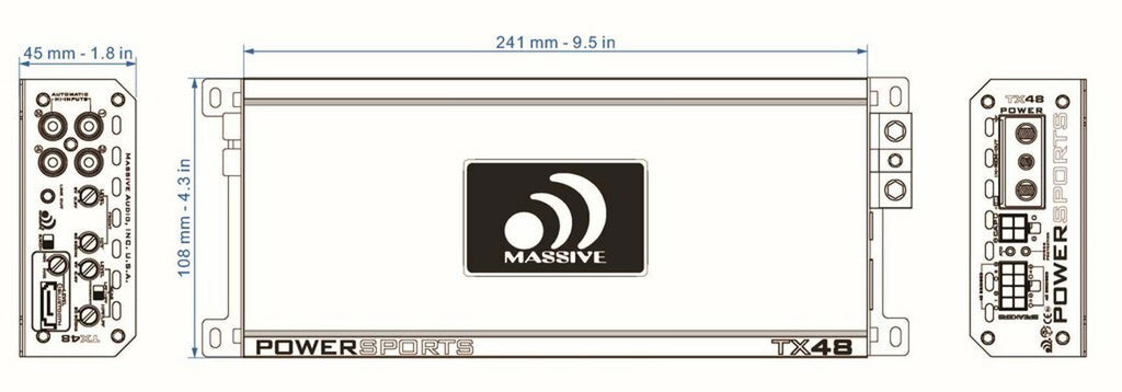 Massive Audio TX48 1600 Watts 4-Channel Bluetooth Ready Car Motorcycle Amplifier
