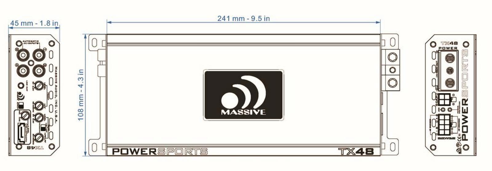 Massive Audio TX48 1600 Watts 4-Channel Bluetooth Ready Car Motorcycle Amplifier