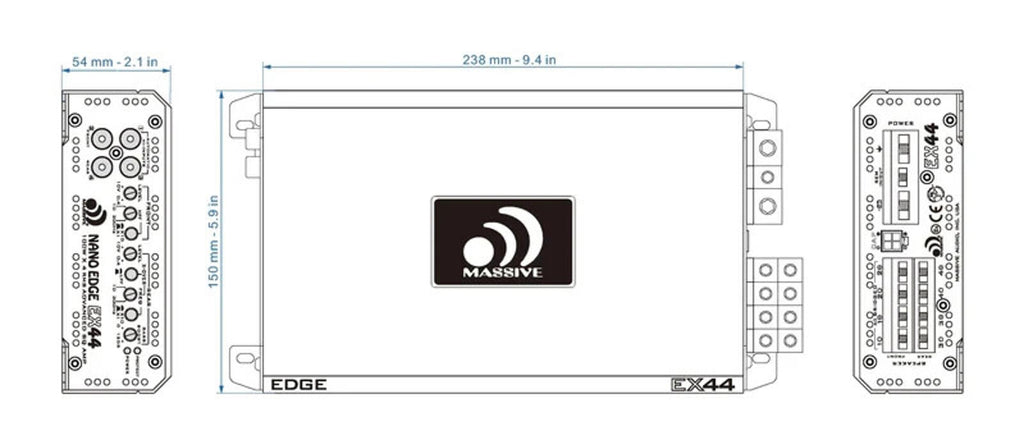 Massive Audio EX44 Edge Series 800 Watts 4-Channel Car SQ Audio Amplifier