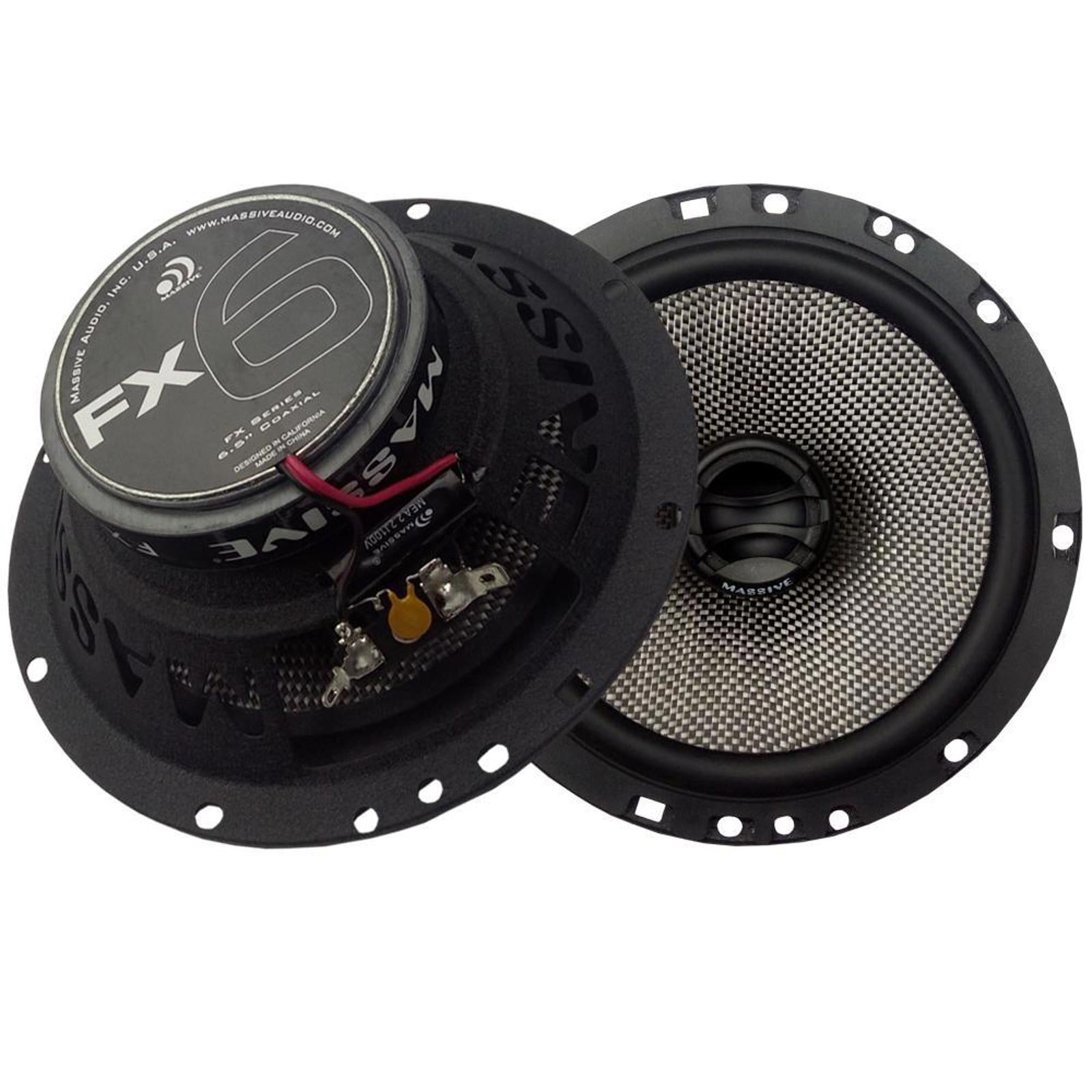 Massive Audio FX6 300 Watt 6.5" 2-Way Coaxial Audio Speakers W/ Grilles Pair