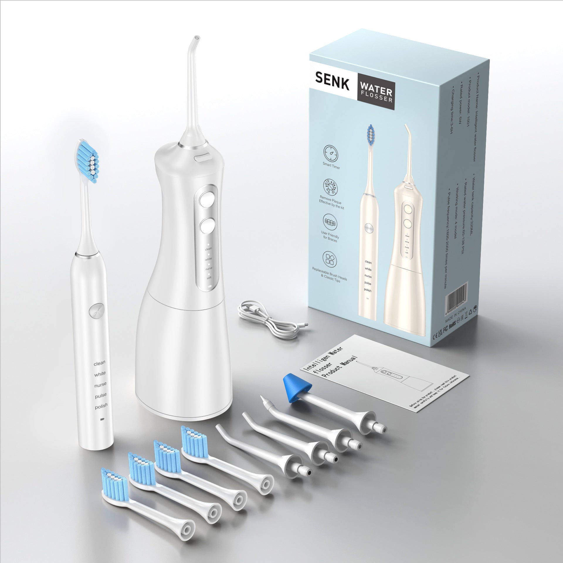 Cordless Dental Oral Irrigator Water Flosser Sonic Toothbrush Combo Travel Size