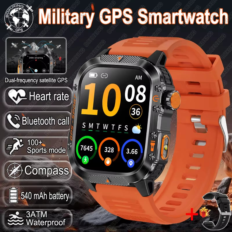 T-Rex 3 Military Outdoor GPS Smart Watch Men 3ATM Waterproof Built-In GPS Compass Heart Rate HD Bluetooth Call Sports Smartwatch