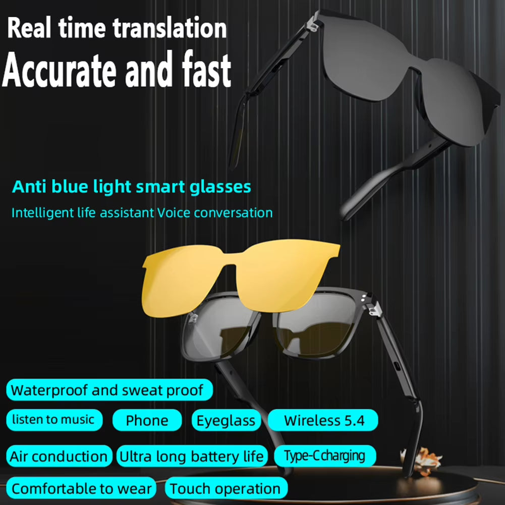 Intelligent Translator Anti Blue Light Glasses 144 Languages Audio Music Call Sunglasses Rechargeable Polarized Lens Smart Glasses for Men Women