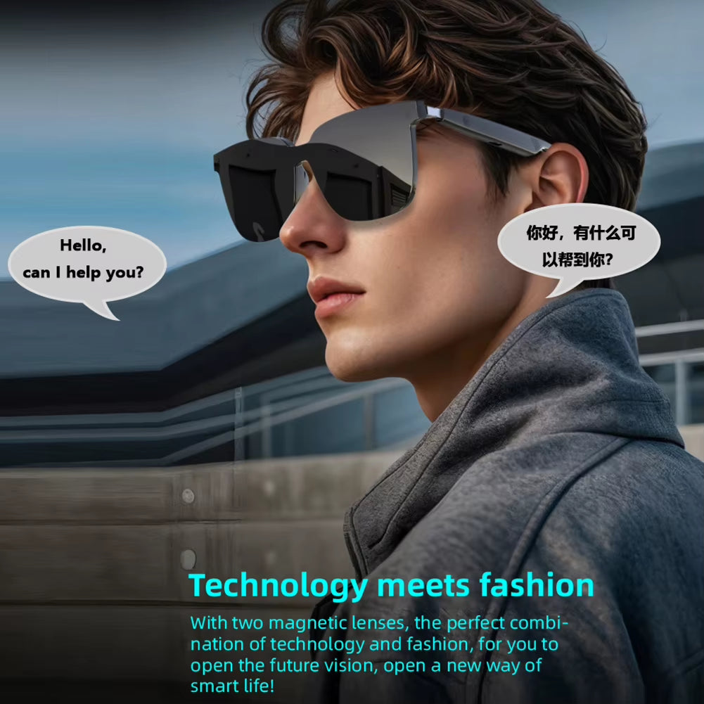 Intelligent Translator Anti Blue Light Glasses 144 Languages Audio Music Call Sunglasses Rechargeable Polarized Lens Smart Glasses for Men Women