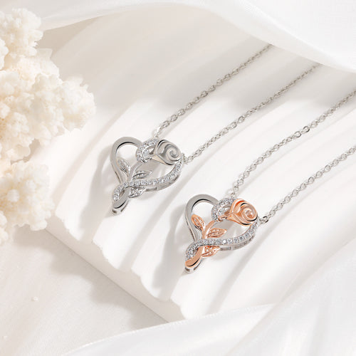 Heart-Shaped Rose Necklace Beautiful Two Tone Color Pendant Charm Great for Valentine's Day