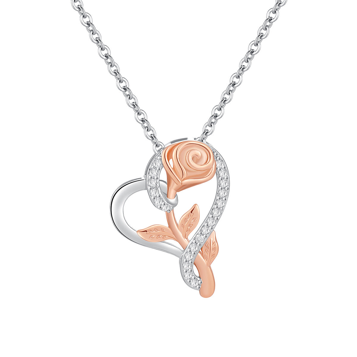 Heart-Shaped Rose Necklace Beautiful Two Tone Color Pendant Charm Great for Valentine's Day