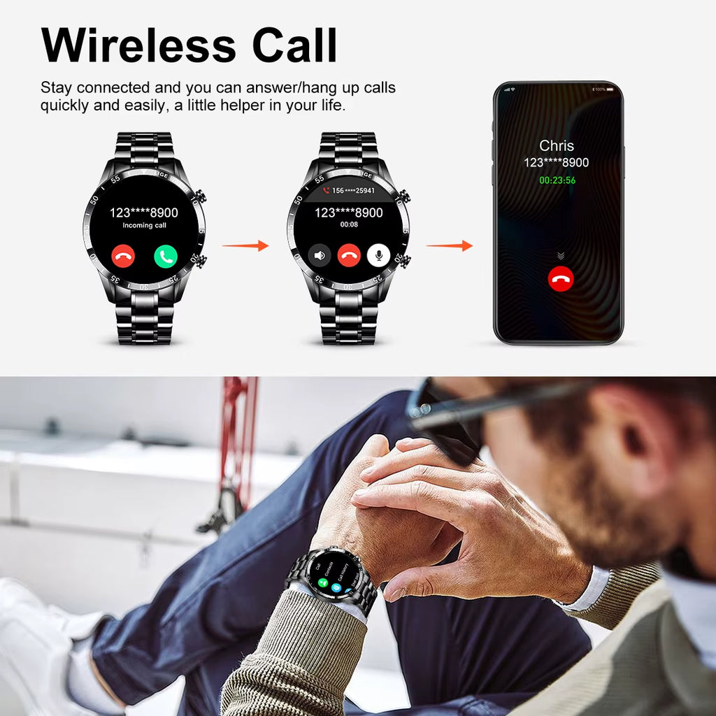 Luxury Smart Watch Touch Screen Bluetooth Call Waterproof Sport Fitness Health Monitor for Men