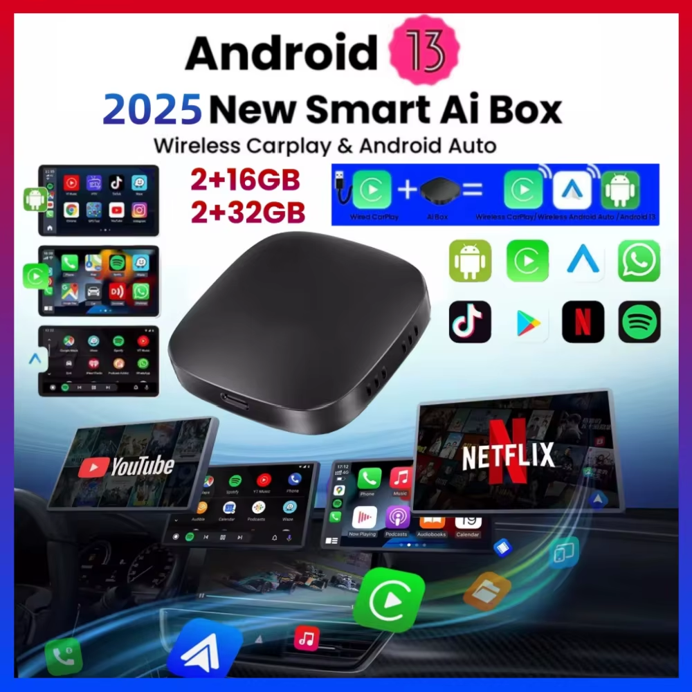 Ai Box Android 13 TV Box Wireless Carplay Android Auto Built-In Play for Netflix Youtube OEM Carplay Cars