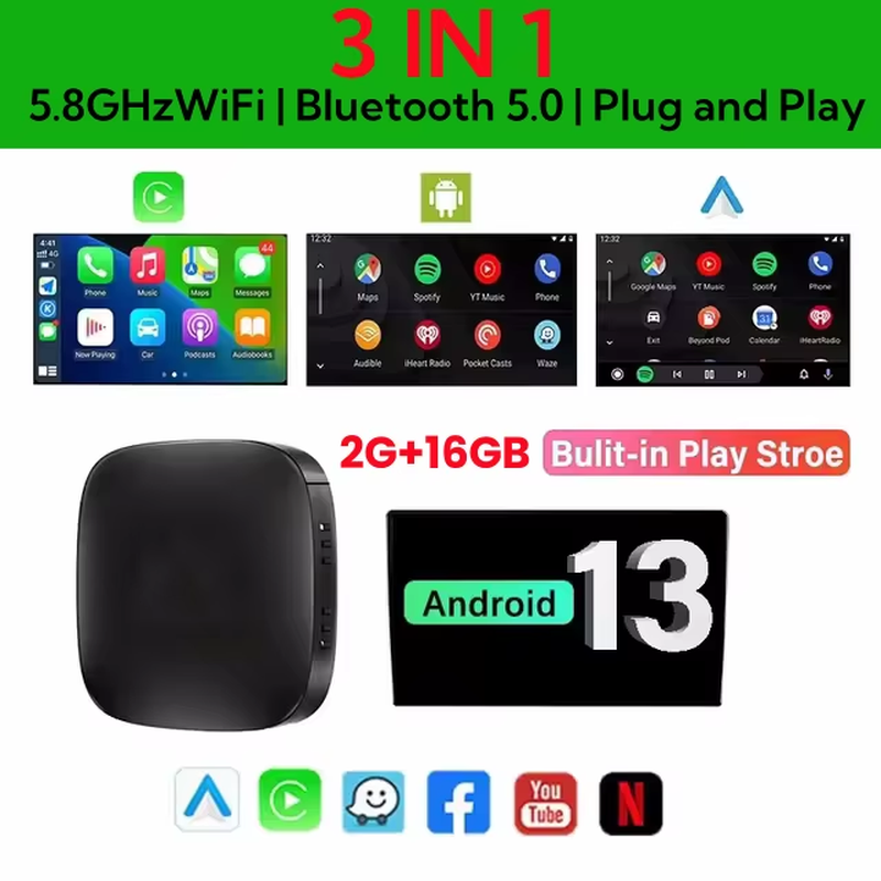 Ai Box Android 13 TV Box Wireless Carplay Android Auto Built-In Play for Netflix Youtube OEM Carplay Cars