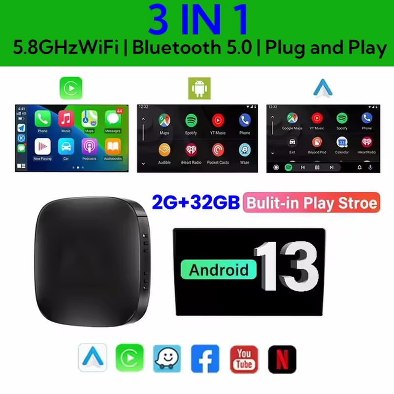 Ai Box Android 13 TV Box Wireless Carplay Android Auto Built-In Play for Netflix Youtube OEM Carplay Cars