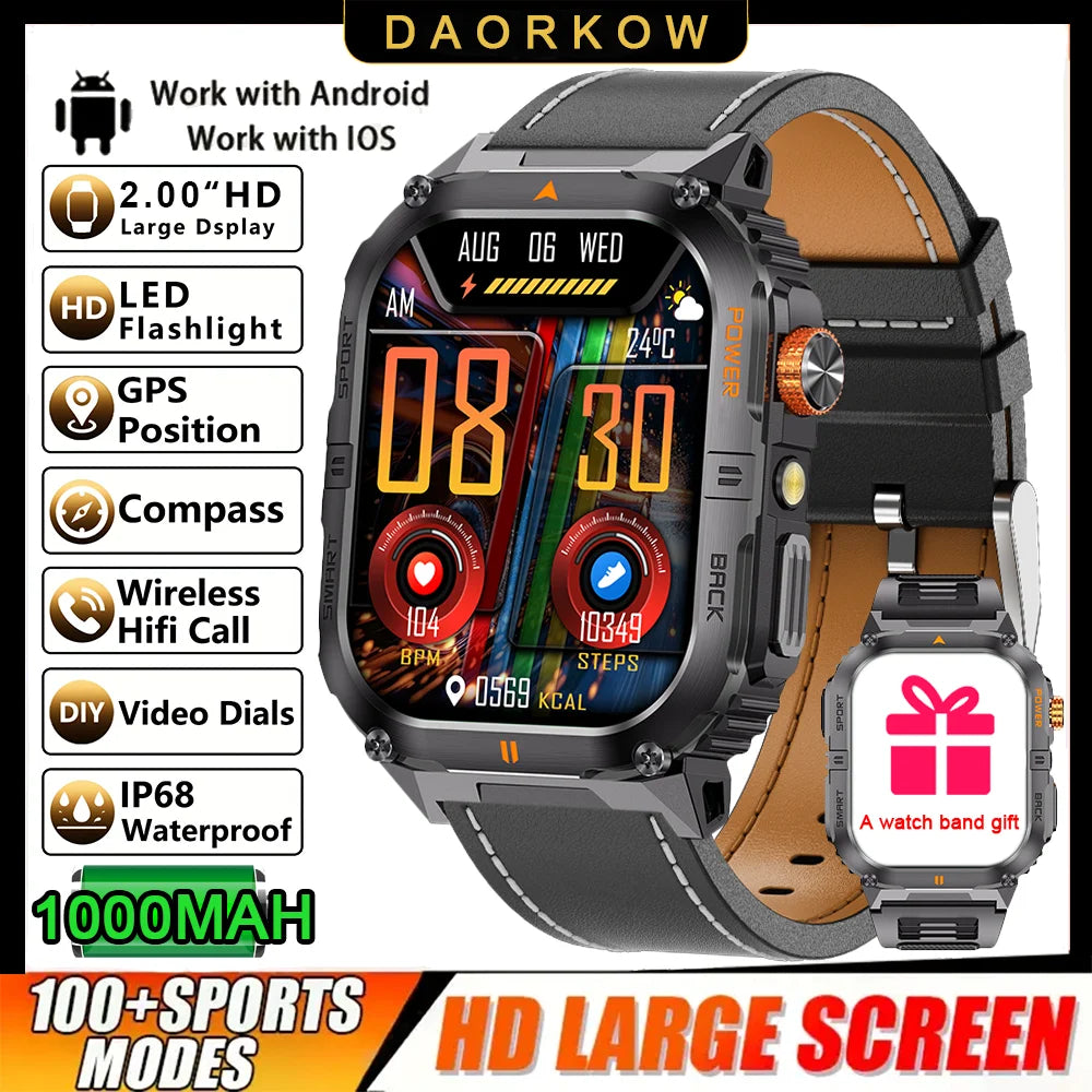 2026 Military GPS Smart Watch 1000 mAH Flashlight Wrist Watches 3ATM Waterproof Sports Smart Watch Men for IOS Android
