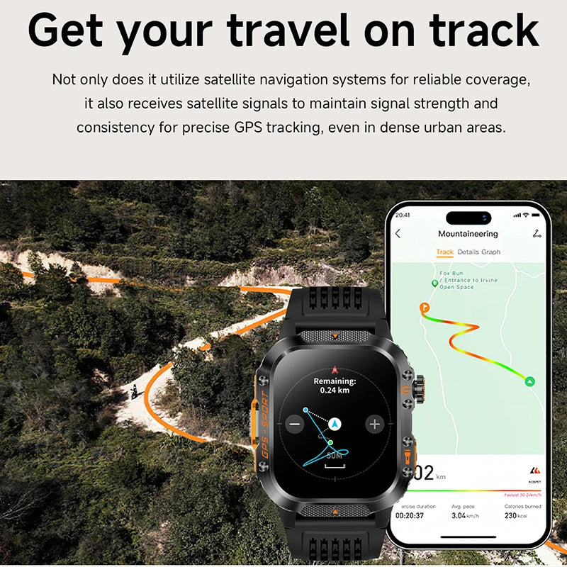 Military-Grade Outdoor Sports Smart Watch Men Women GPS Compass Anti-Drop Anti-Corrosion 540Mah Strong LED Flashlight Smartwatch