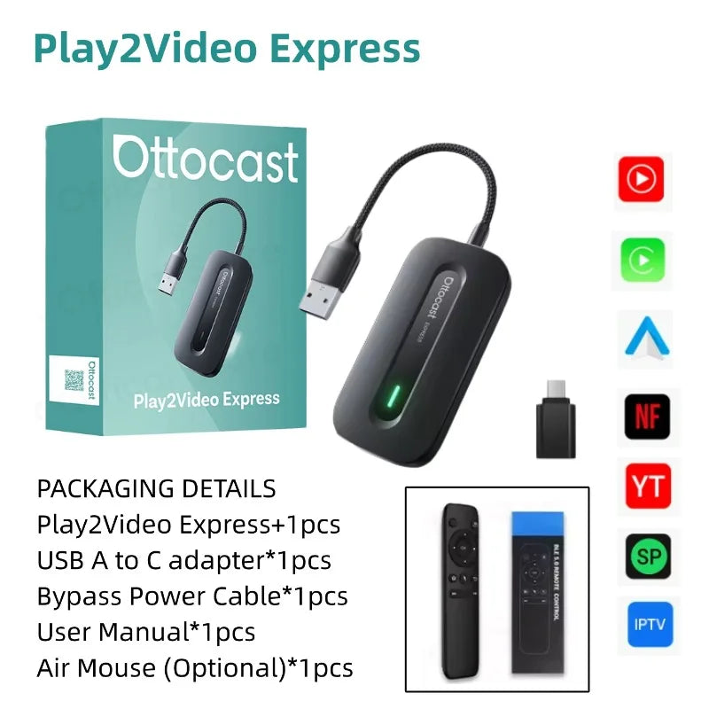 Play2Video Express Wireless Carplay Android Auto Adapter for Youtube Netflix for Volvo Chevrolet VW Caraccessorie