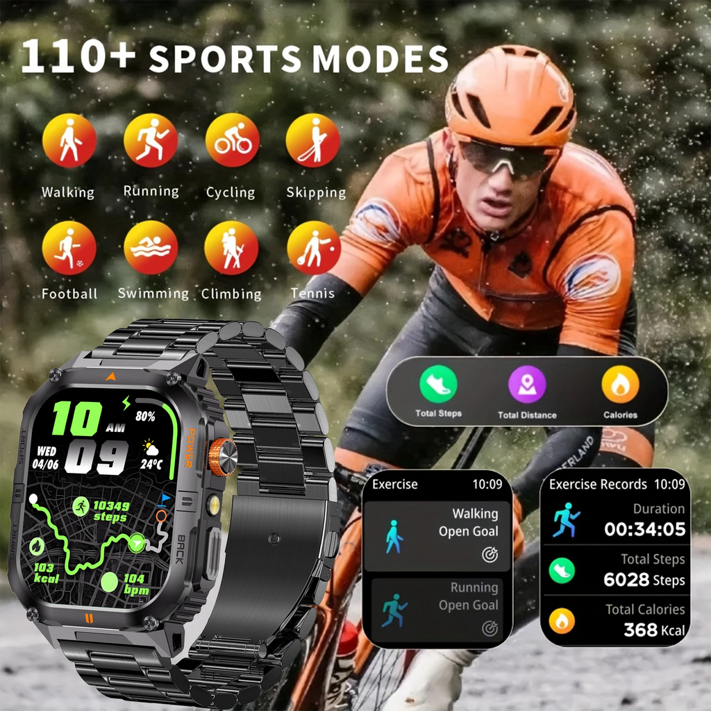 2026 Military GPS Smart Watch 1000 mAH Flashlight Wrist Watches 3ATM Waterproof Sports Smart Watch Men for IOS Android