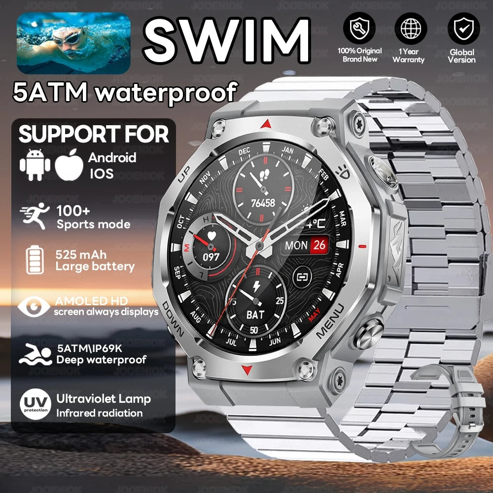 2026 T-Rex 3 GPS Military Outdoor Smart Watch 1.43-Inch AMOLED Display 10ATM Waterproof 525Mah Battery Smartwatch Man