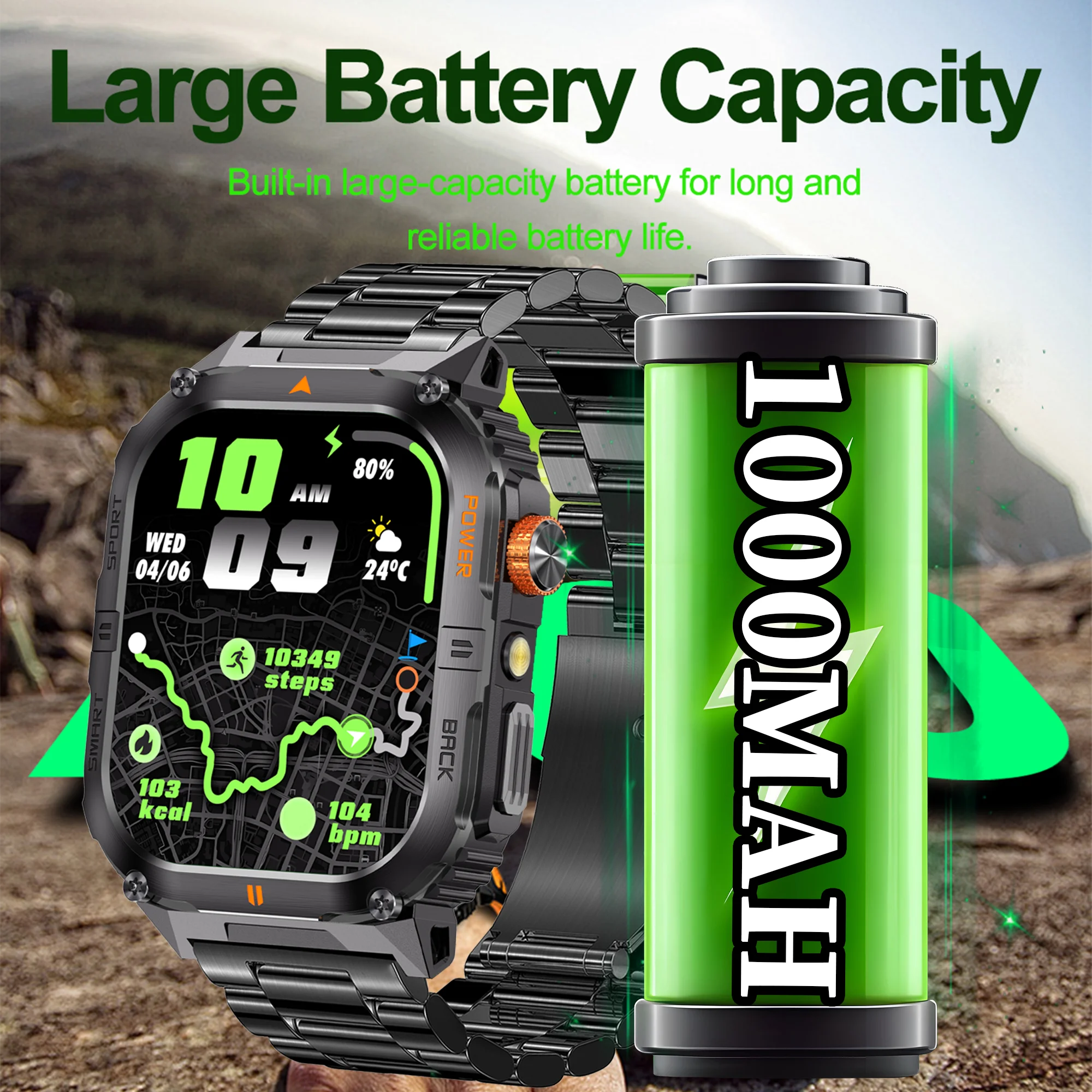 2026 Military GPS Smart Watch 1000 mAH Flashlight Wrist Watches 3ATM Waterproof Sports Smart Watch Men for IOS Android