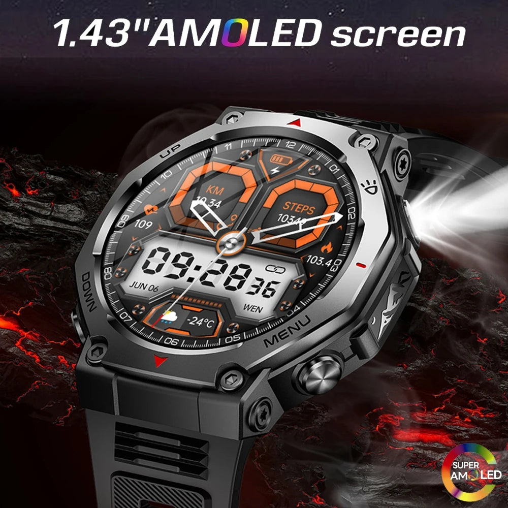 2026 T-Rex 3 GPS Military Outdoor Smart Watch 1.43-Inch AMOLED Display 10ATM Waterproof 525Mah Battery Smartwatch Man