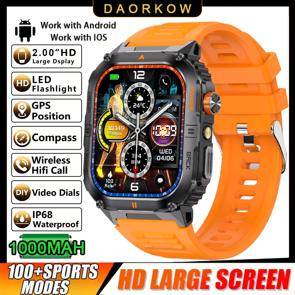2026 Military GPS Smart Watch 1000 mAH Flashlight Wrist Watches 3ATM Waterproof Sports Smart Watch Men for IOS Android