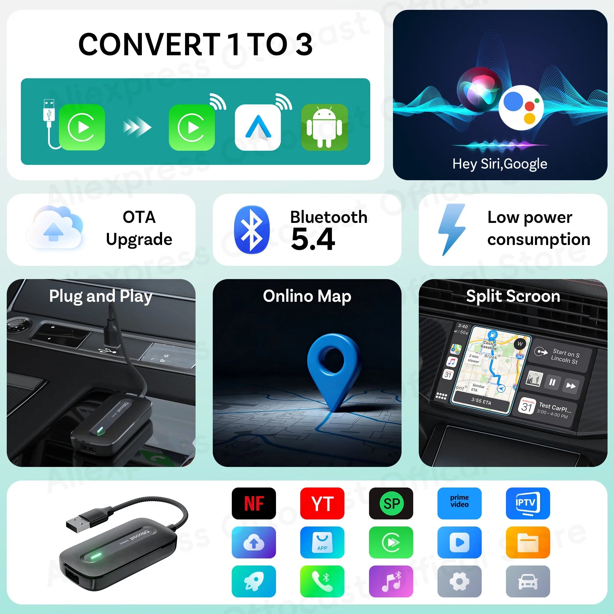 Play2Video Express Wireless Carplay Android Auto Adapter for Youtube Netflix for Volvo Chevrolet VW Caraccessorie