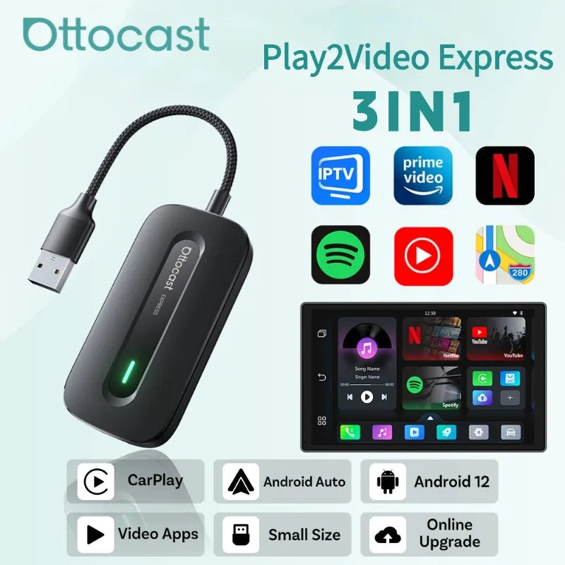 Play2Video Express Wireless Carplay Android Auto Adapter for Youtube Netflix for Volvo Chevrolet VW Caraccessorie