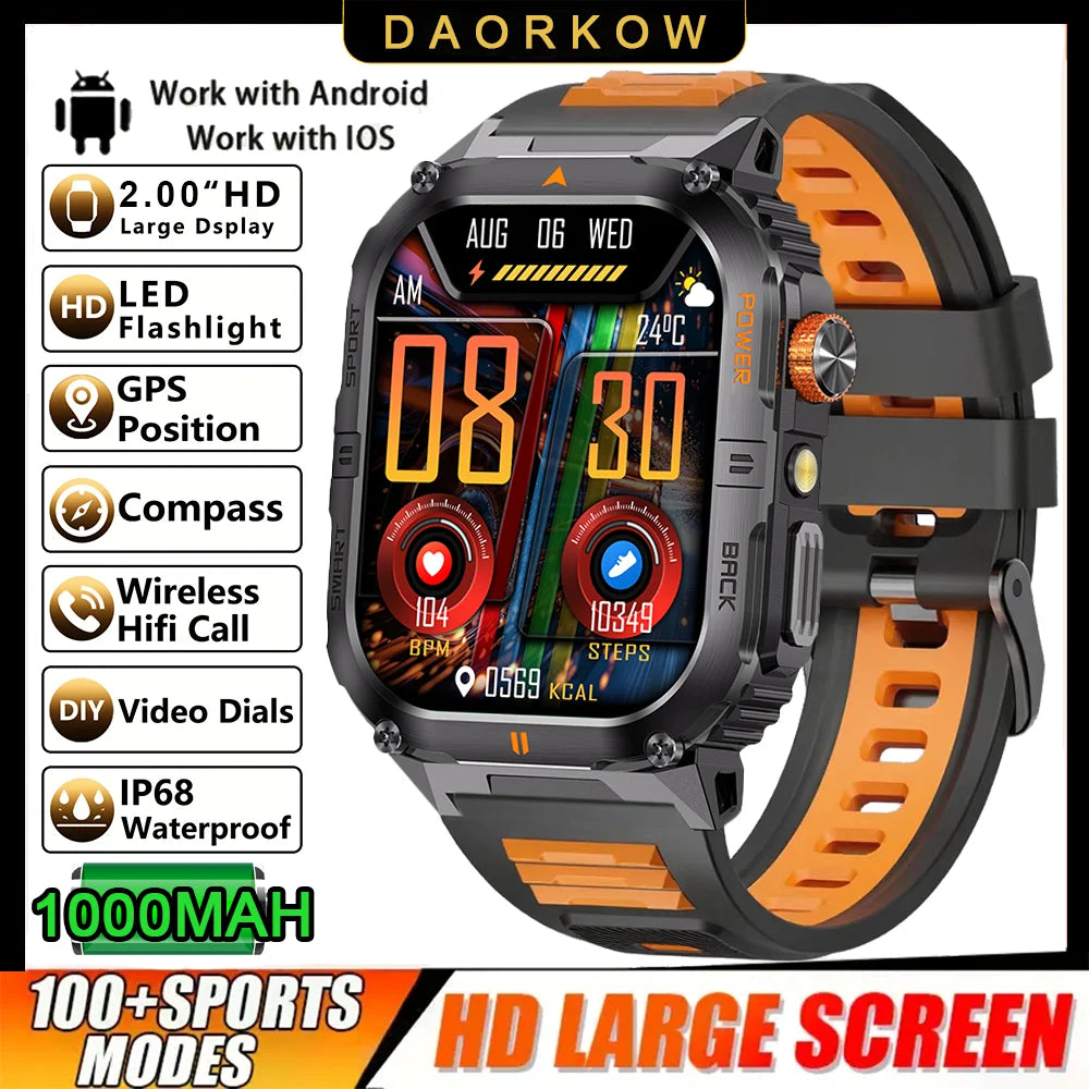 2026 Military GPS Smart Watch 1000 mAH Flashlight Wrist Watches 3ATM Waterproof Sports Smart Watch Men for IOS Android
