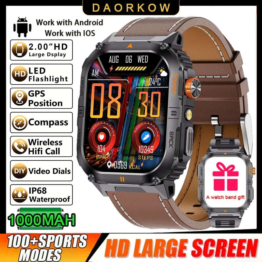 2026 Military GPS Smart Watch 1000 mAH Flashlight Wrist Watches 3ATM Waterproof Sports Smart Watch Men for IOS Android