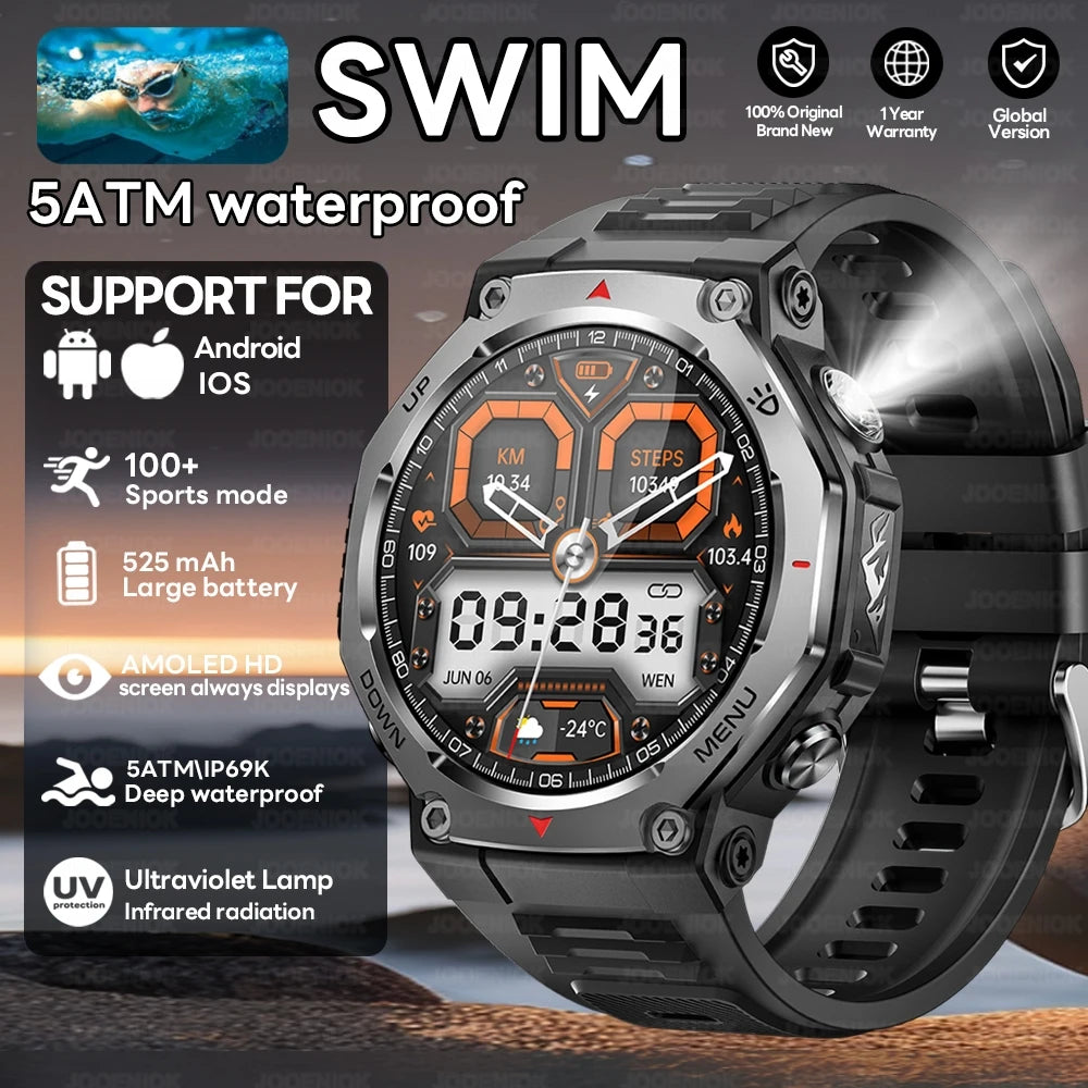 2026 T-Rex 3 GPS Military Outdoor Smart Watch 1.43-Inch AMOLED Display 10ATM Waterproof 525Mah Battery Smartwatch Man