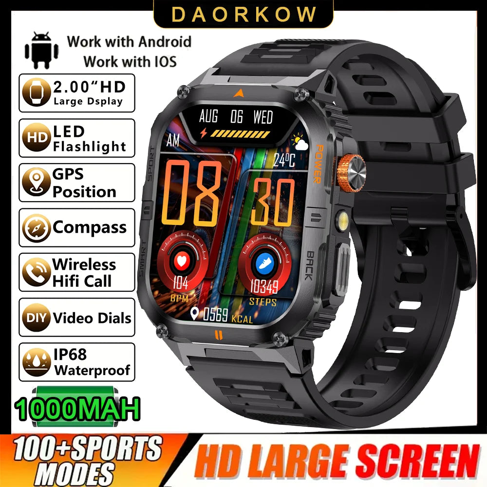 2026 Military GPS Smart Watch 1000 mAH Flashlight Wrist Watches 3ATM Waterproof Sports Smart Watch Men for IOS Android
