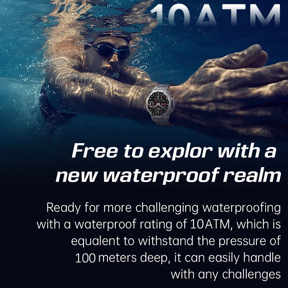 2026 T-Rex 3 GPS Military Outdoor Smart Watch 1.43-Inch AMOLED Display 10ATM Waterproof 525Mah Battery Smartwatch Man