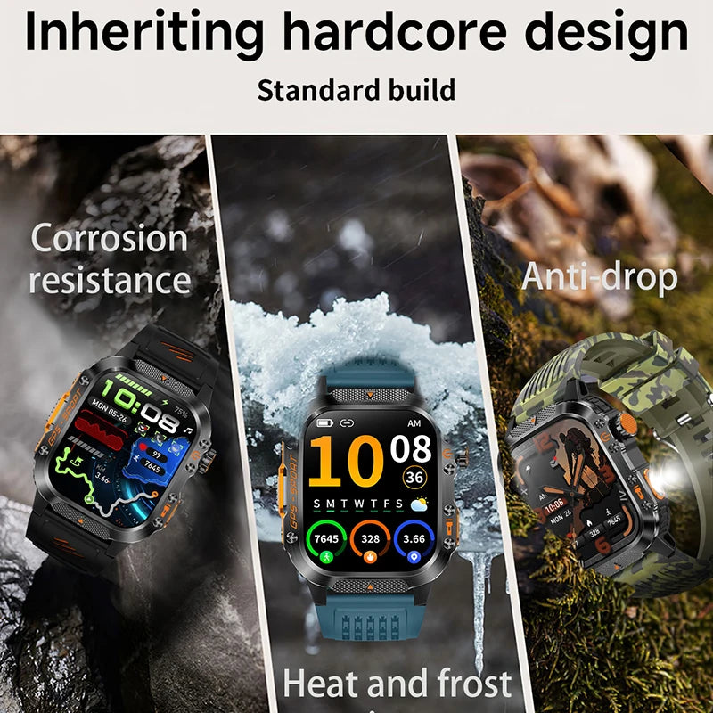 Military-Grade Outdoor Sports Smart Watch Men Women GPS Compass Anti-Drop Anti-Corrosion 540Mah Strong LED Flashlight Smartwatch