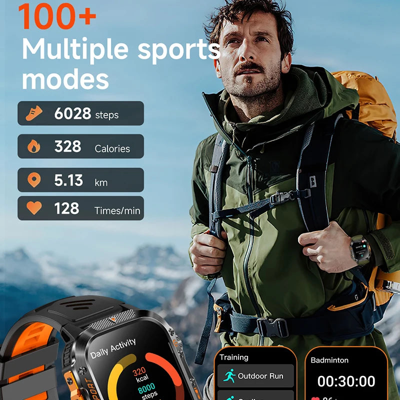 Military-Grade Outdoor Sports Smart Watch Men Women GPS Compass Anti-Drop Anti-Corrosion 540Mah Strong LED Flashlight Smartwatch