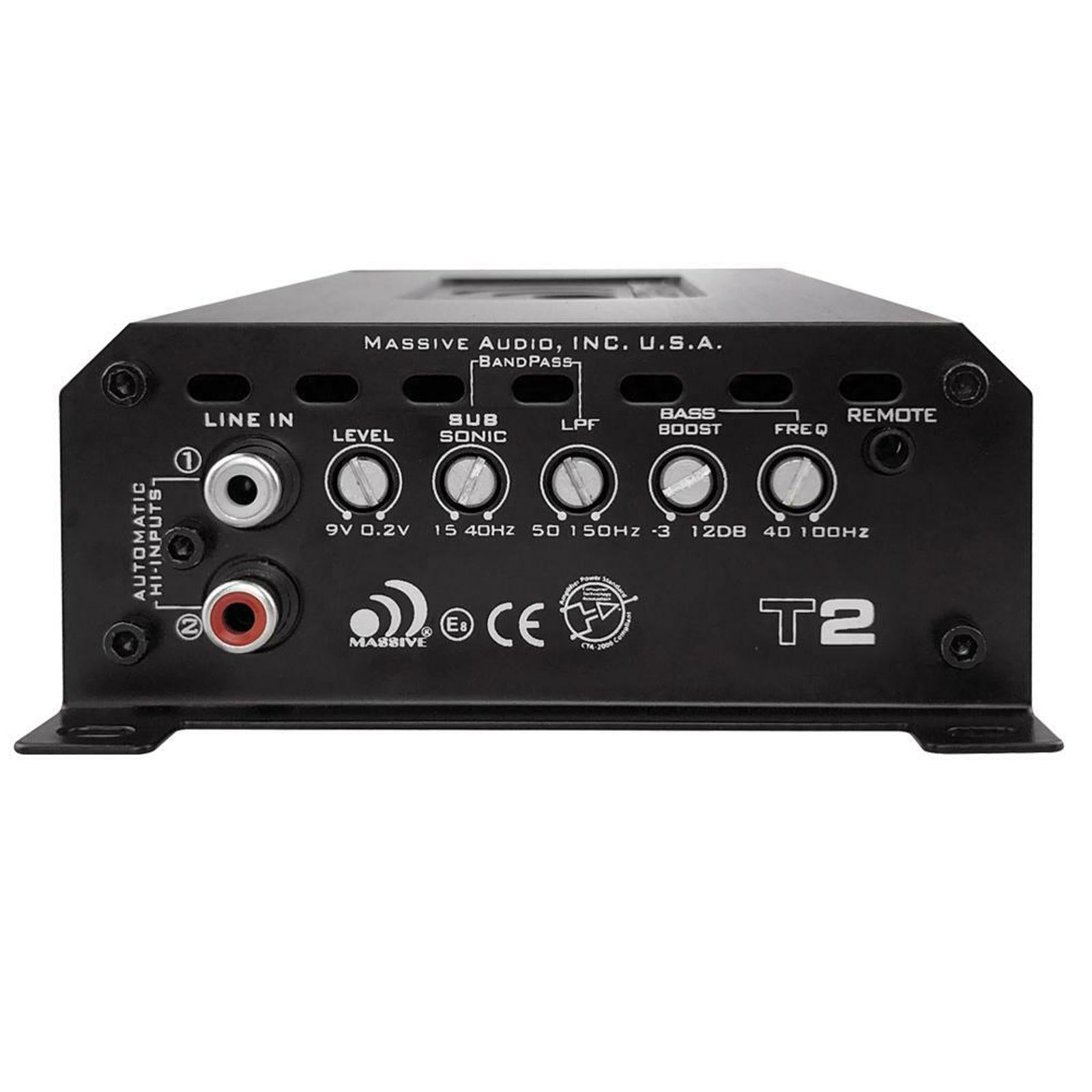 Massive Audio T2 1600 Watt Mono Marine UTV Motorcycle Car Subwoofer Amplifier