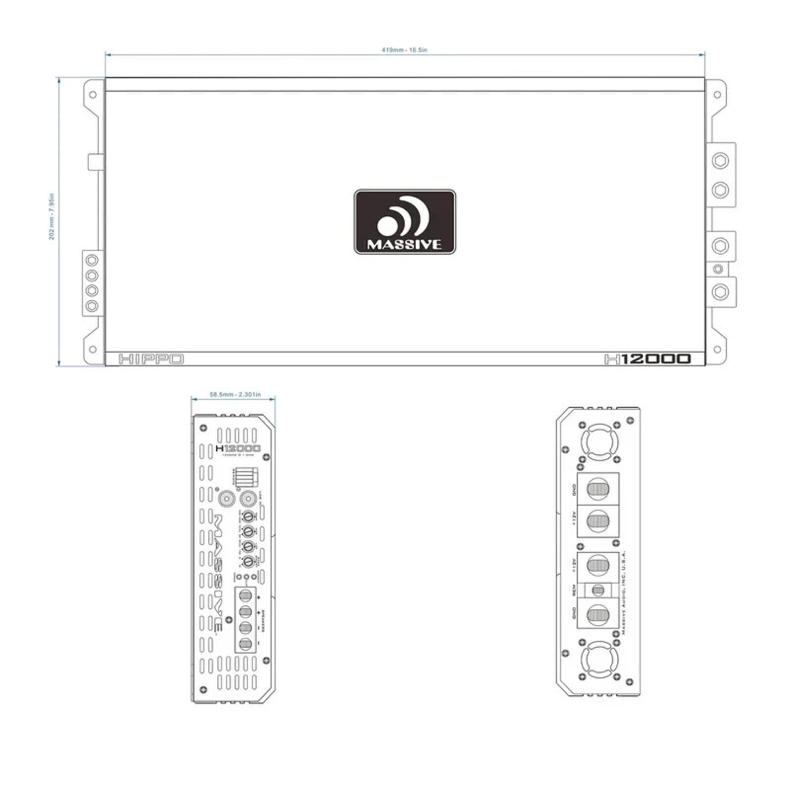 Massive Audio H12000 12,000 WATT RMS X 1 @ 1 OHM MONO AMPLIFIER 24,000 Watt MAX