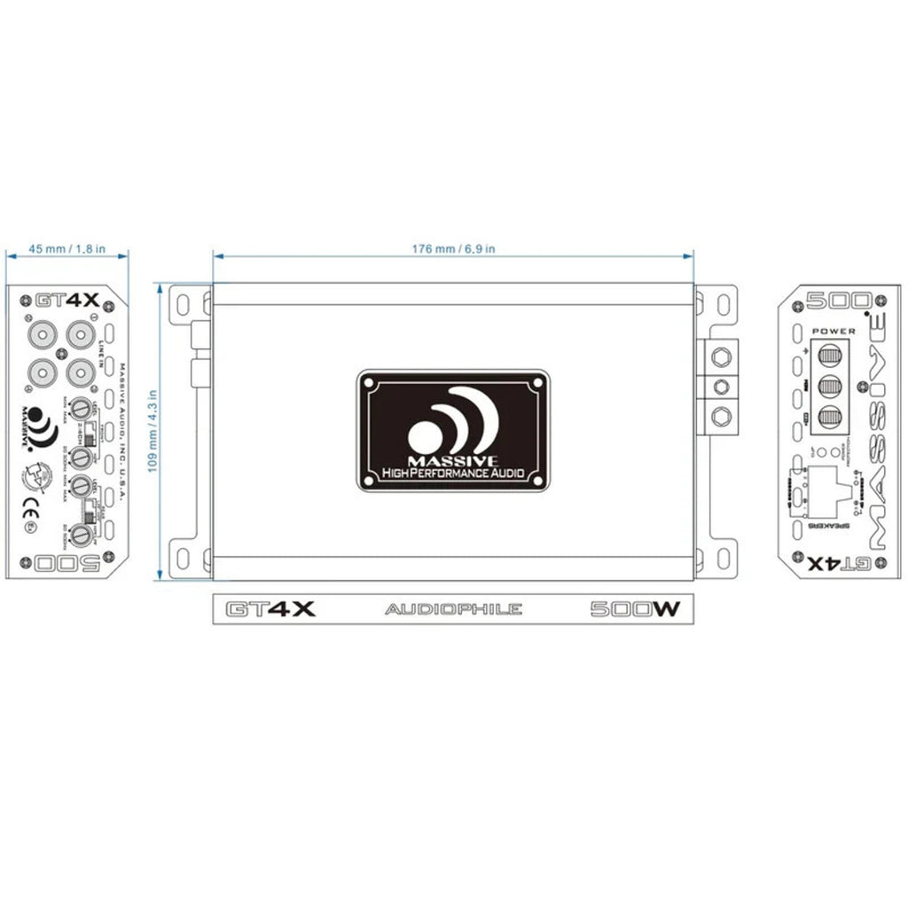 Massive Audio GT GT4X 120 Watt RMS X 4 @ 2 OHM 4 Channel Compact Mega Amplifier