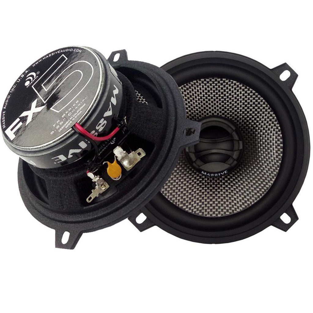 Pair Massive Audio FX5 240 Watt 5.25" 2-Way Coaxial Carbon Speakers W/ Grilles