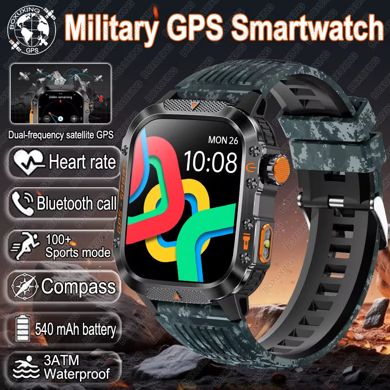 T-Rex 3 Military Outdoor GPS Smart Watch Men 3ATM Waterproof Built-In GPS Compass Heart Rate HD Bluetooth Call Sports Smartwatch