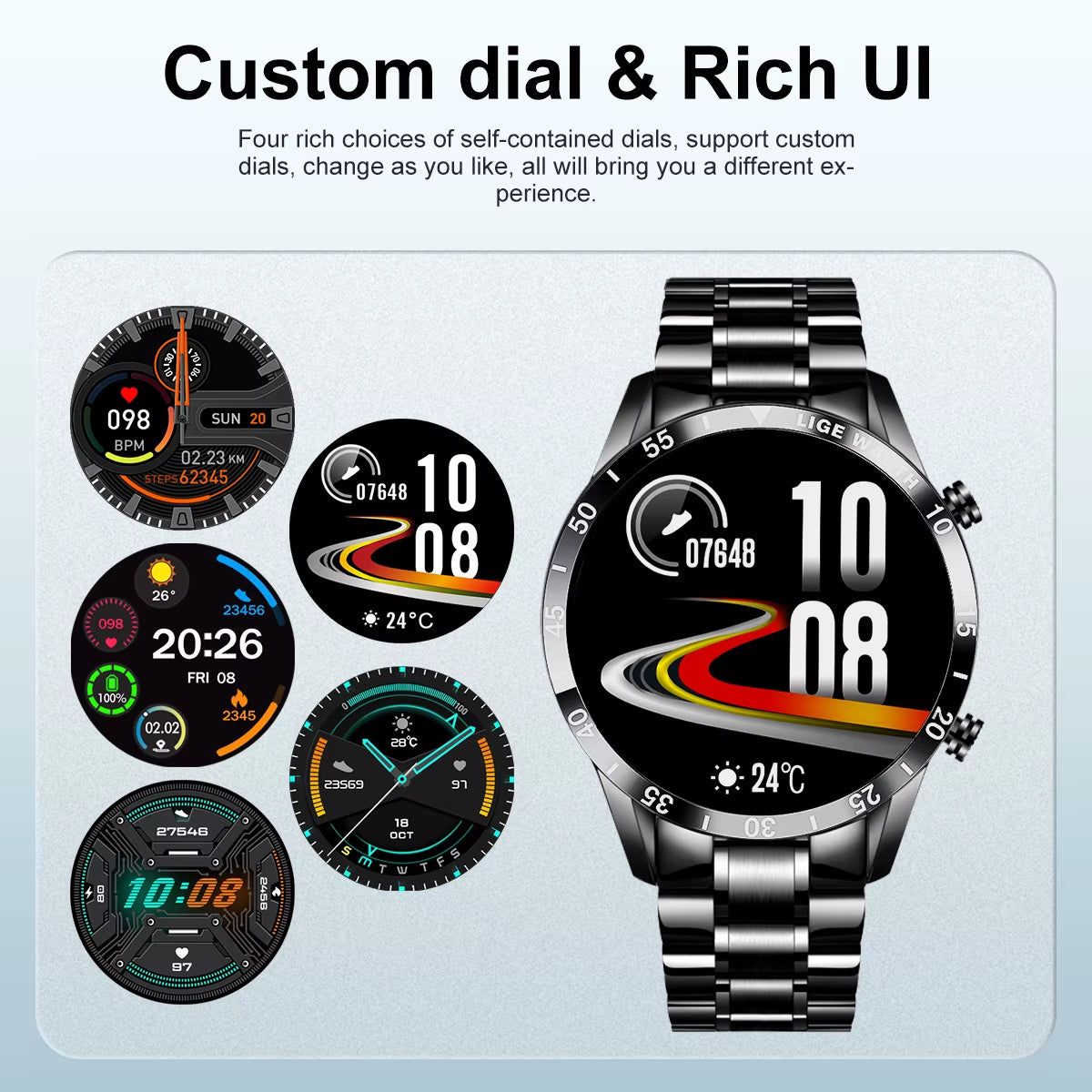 Luxury Smart Watch Touch Screen Bluetooth Call Waterproof Sport Fitness Health Monitor for Men