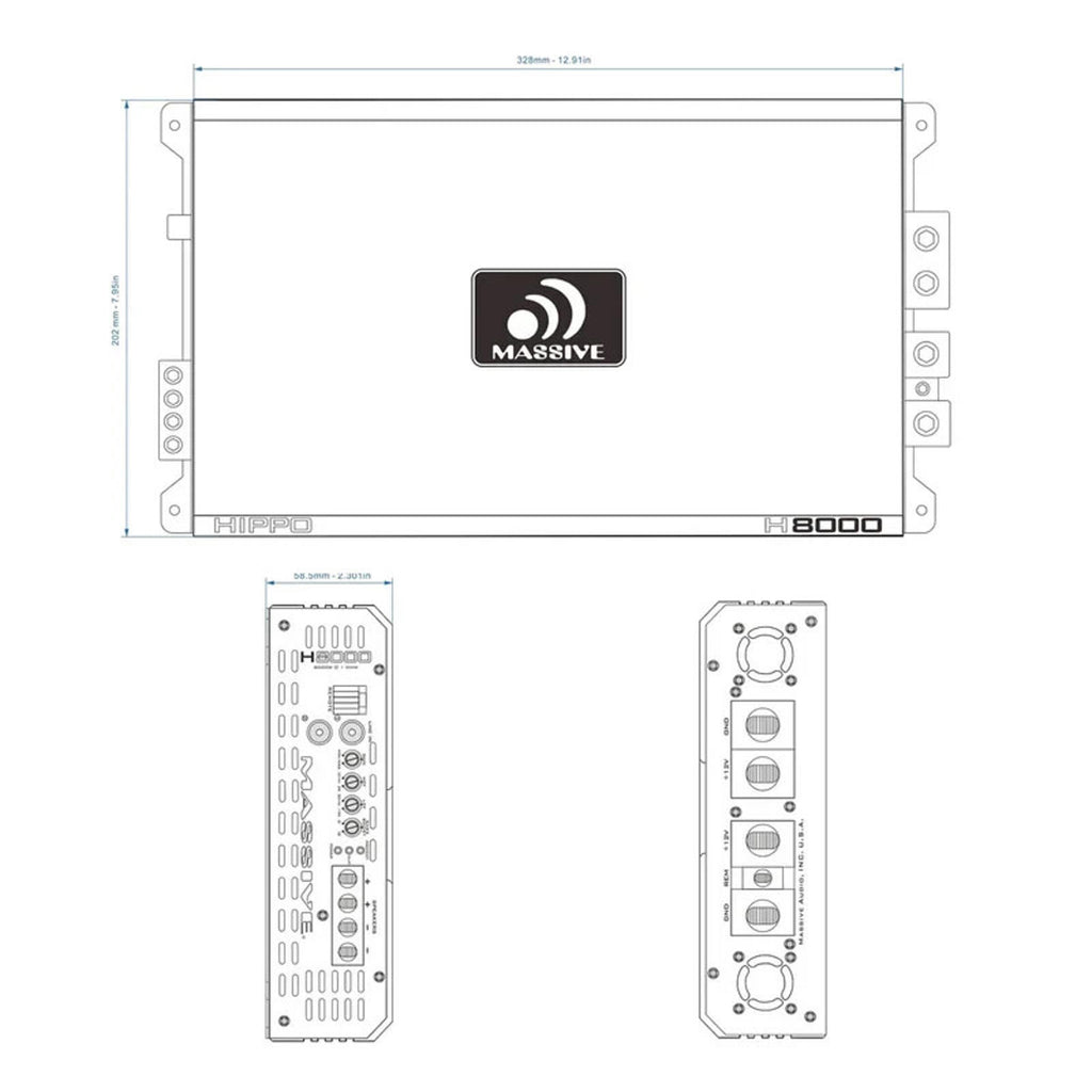 Massive Audio Hippo H8000 8000 WATT RMS X 1 @ 1 OHM MONO AMPLIFIER 16,000 W MAX