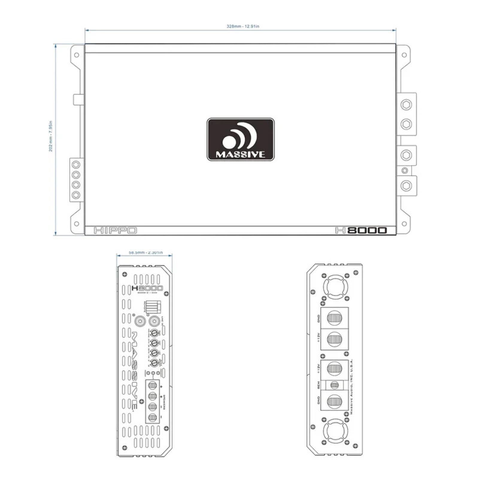 Massive Audio Hippo H8000 8000 WATT RMS X 1 @ 1 OHM MONO AMPLIFIER 16,000 W MAX